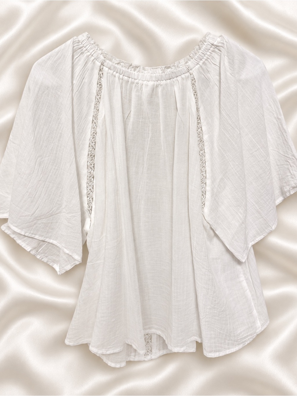 Aerie White Lace Trim Button Front Peasant Blouse NWT Women’s L - Picture 5 of 5